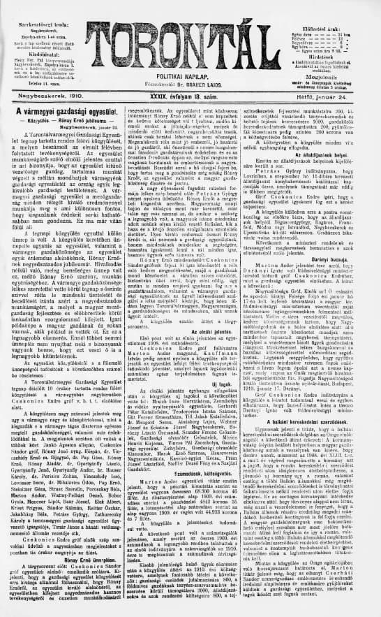 Torontál, 39. évf. 1910. január 24. 18. sz.