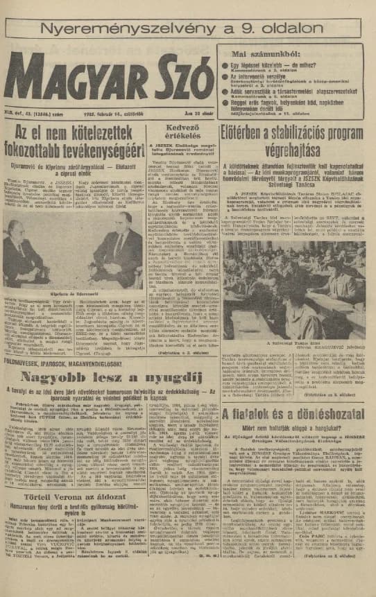 Magyar Szó, 42. évf. 1985. február 14. 43. sz. 1–20. oldal