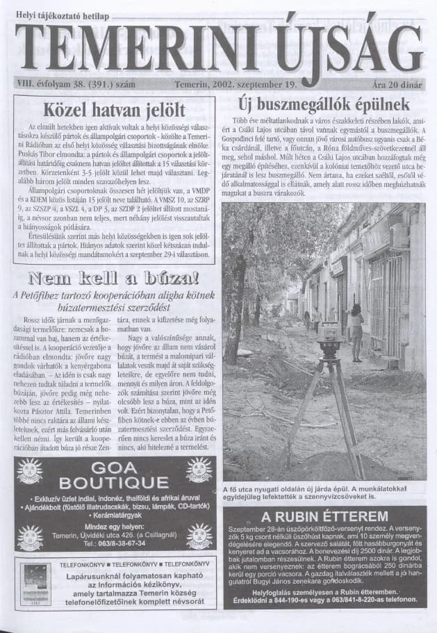 Temerini Újság, 8. évf. 2002. szeptember 19. 38. sz.