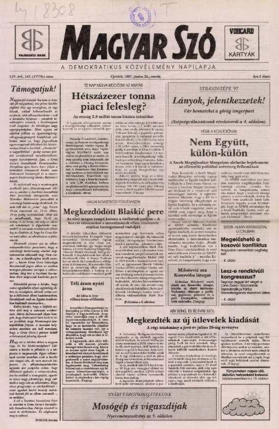 Magyar Szó, 54. évf. 1997. június 25. 147. sz. 1–16. oldal