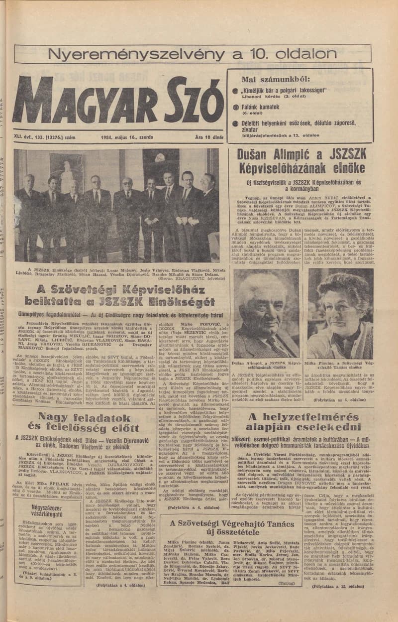 Magyar Szó, 41. évf. 1984. május 16. 133. sz. 1–24. oldal