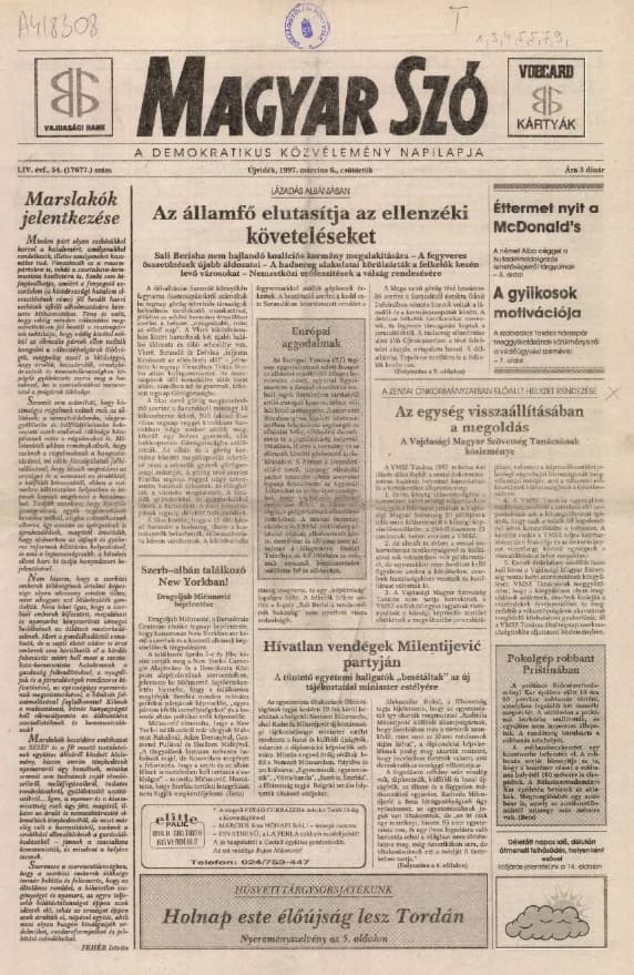 Magyar Szó, 54. évf. 1997. március 6. 54. sz. 1–16. oldal