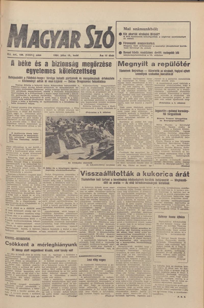 Magyar Szó, 41. évf. 1984. július 10. 188. sz. 1–20. oldal