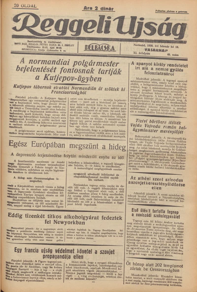 Reggeli Újság, 11. évf. 1930. február 16. 40. sz.