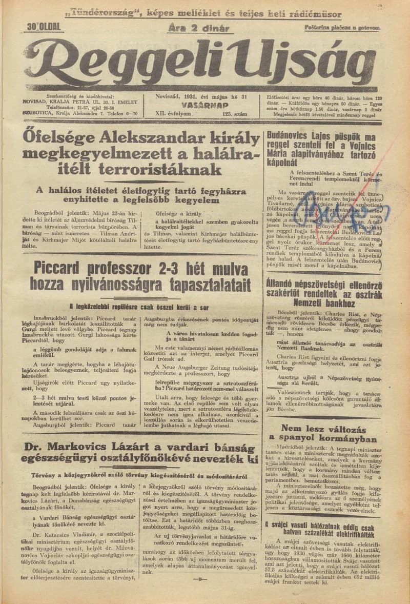 Reggeli Újság, 12. évf. 1931. május 31. 125. sz.