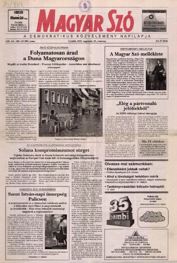 Magyar Szó, 59. évf. 2002. augusztus 18. 193. sz. 1–24. oldal