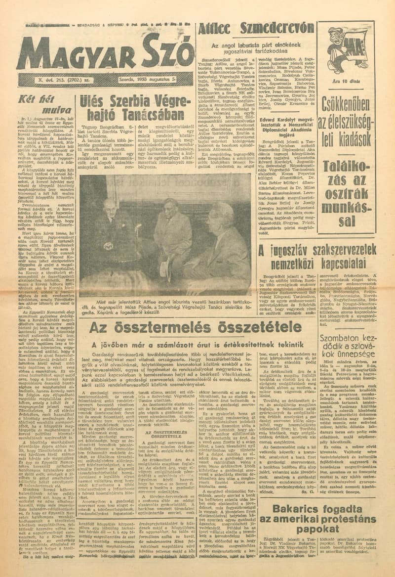 Magyar Szó, 10. évf. 1953. augusztus 5. 213. sz. 1–8. oldal