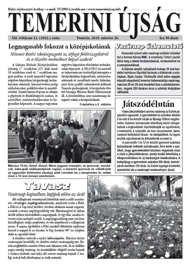 Temerini Újság, 21. évf. 2015. március 26. 13. sz.