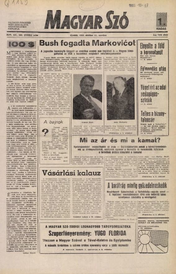 Magyar Szó, 46. évf. 1989. október 14. 282. sz. 1–28. oldal