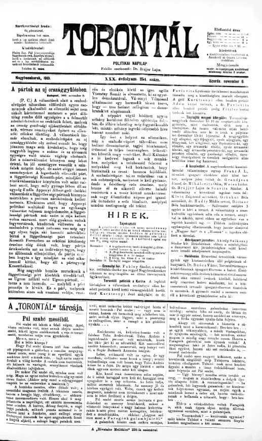 Torontál, 30. évf. 1901. november 6. 254. sz.