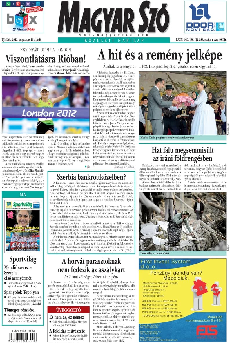 Magyar Szó, 69. évf. 2012. augusztus 13. 186. sz. 1–16. oldal