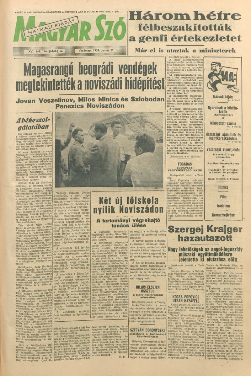 Magyar Szó, 16. évf. 1959. június 21. 146. sz. 1–22. oldal