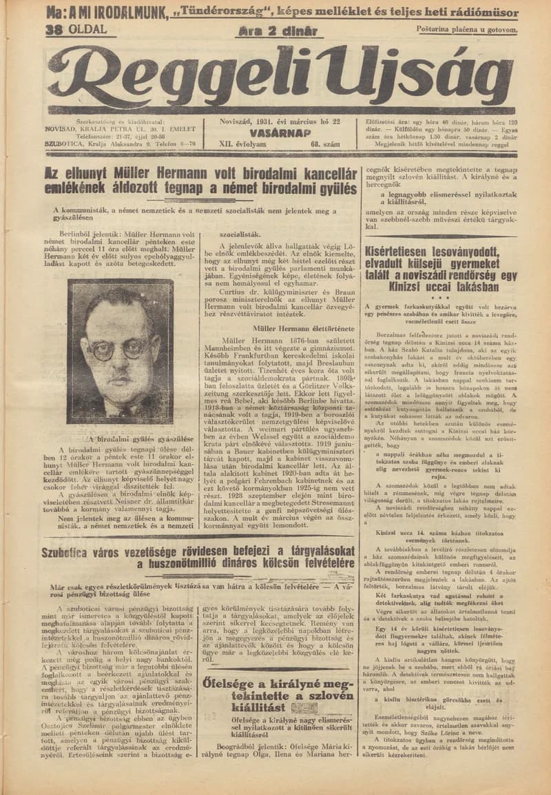 Reggeli Újság, 12. évf. 1931. március 22. 68. sz.
