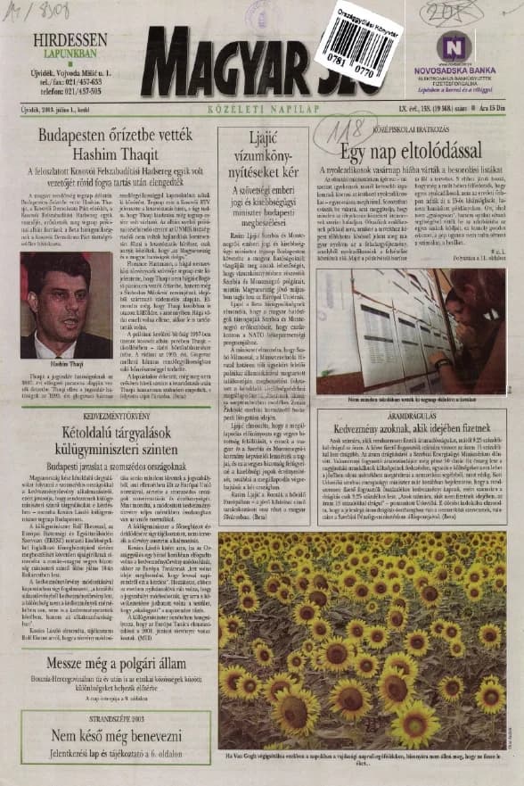 Magyar Szó, 60. évf. 2003. július 1. 153. sz. 1–16. oldal