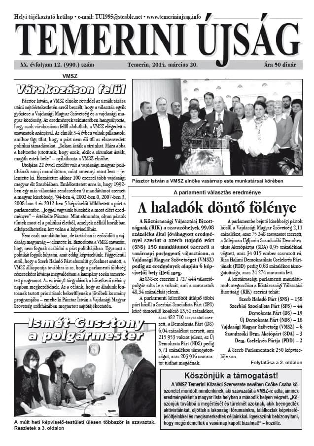 Temerini Újság, 20. évf. 2014. március 20. 12. sz.