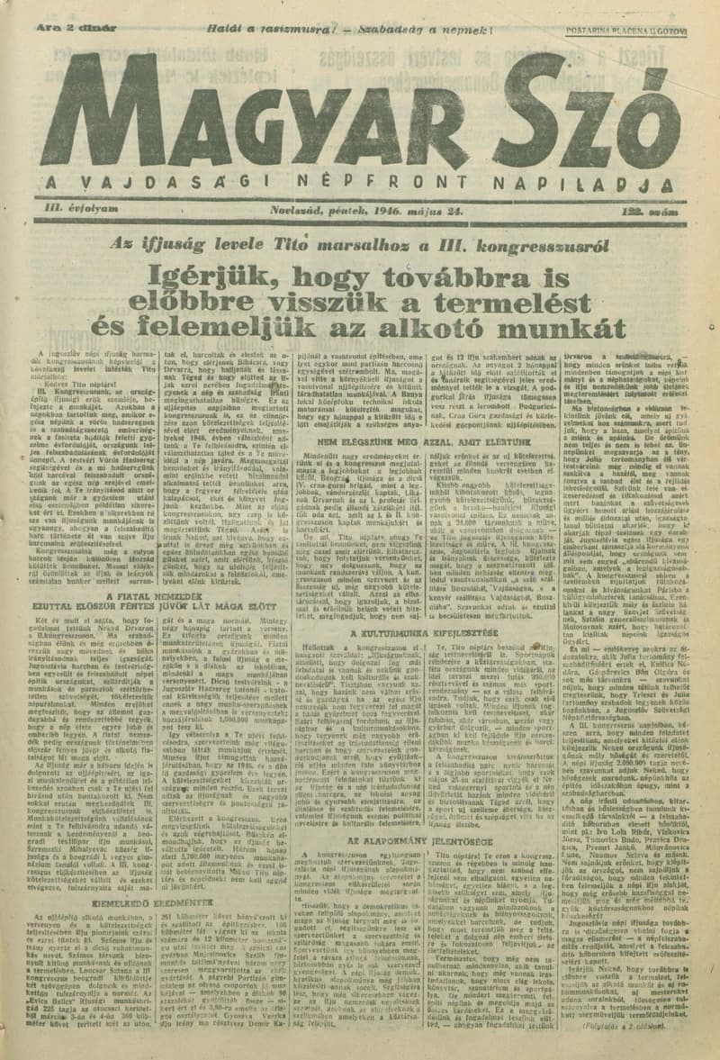 Magyar Szó, 3. évf. 1946. május 24. 122. sz. 1–8. oldal