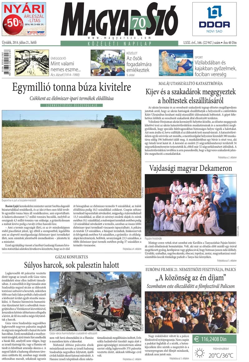 Magyar Szó, 71. évf. 2014. július 21. 166. sz. 1–20. oldal