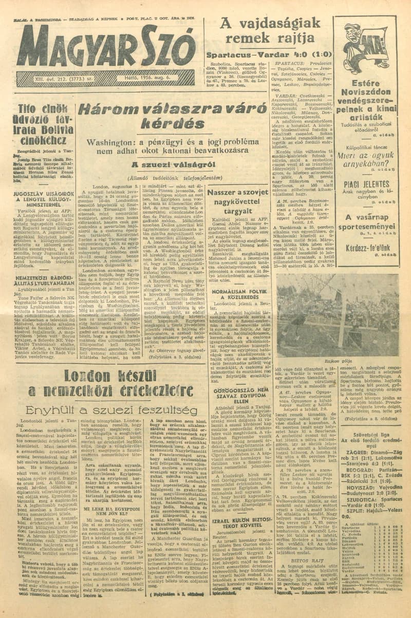 Magyar Szó, 13. évf. 1956. augusztus 6. 212. sz. 1–10. oldal