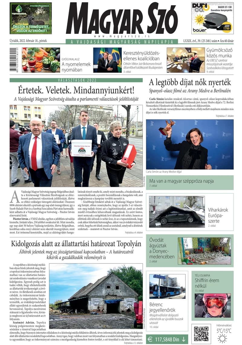Magyar Szó, 79. évf. 2022. február 18. 39. sz. 1–16. oldal
