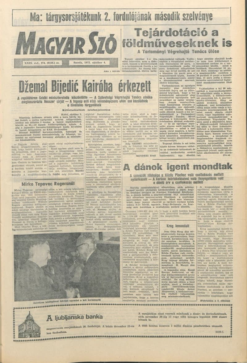Magyar Szó, 29. évf. 1972. október 4. 274. sz. 1–20. oldal