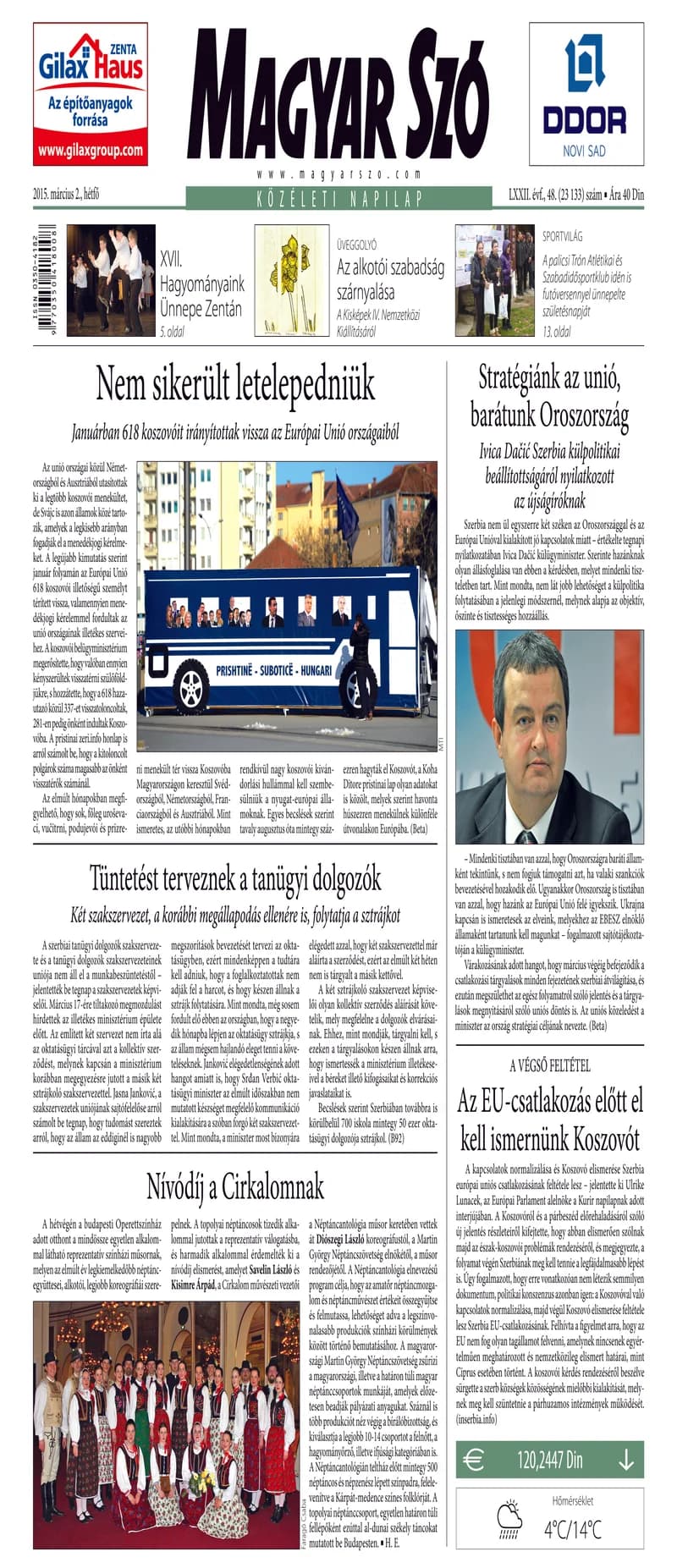 Magyar Szó, 72. évf. 2015. március 2. 48. sz. 1–20. oldal