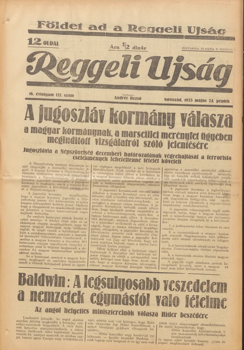 Reggeli Újság, 16. évf. 1935. május 24. 121. sz.
