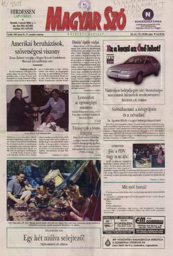 Magyar Szó, 60. évf. 2003. július 26. – 27. 175. sz. 1–36. oldal