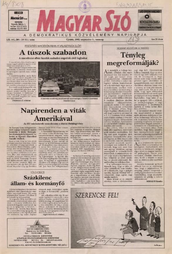 Magyar Szó, 59. évf. 2002. szeptember 1. 205. sz. 1–28. oldal