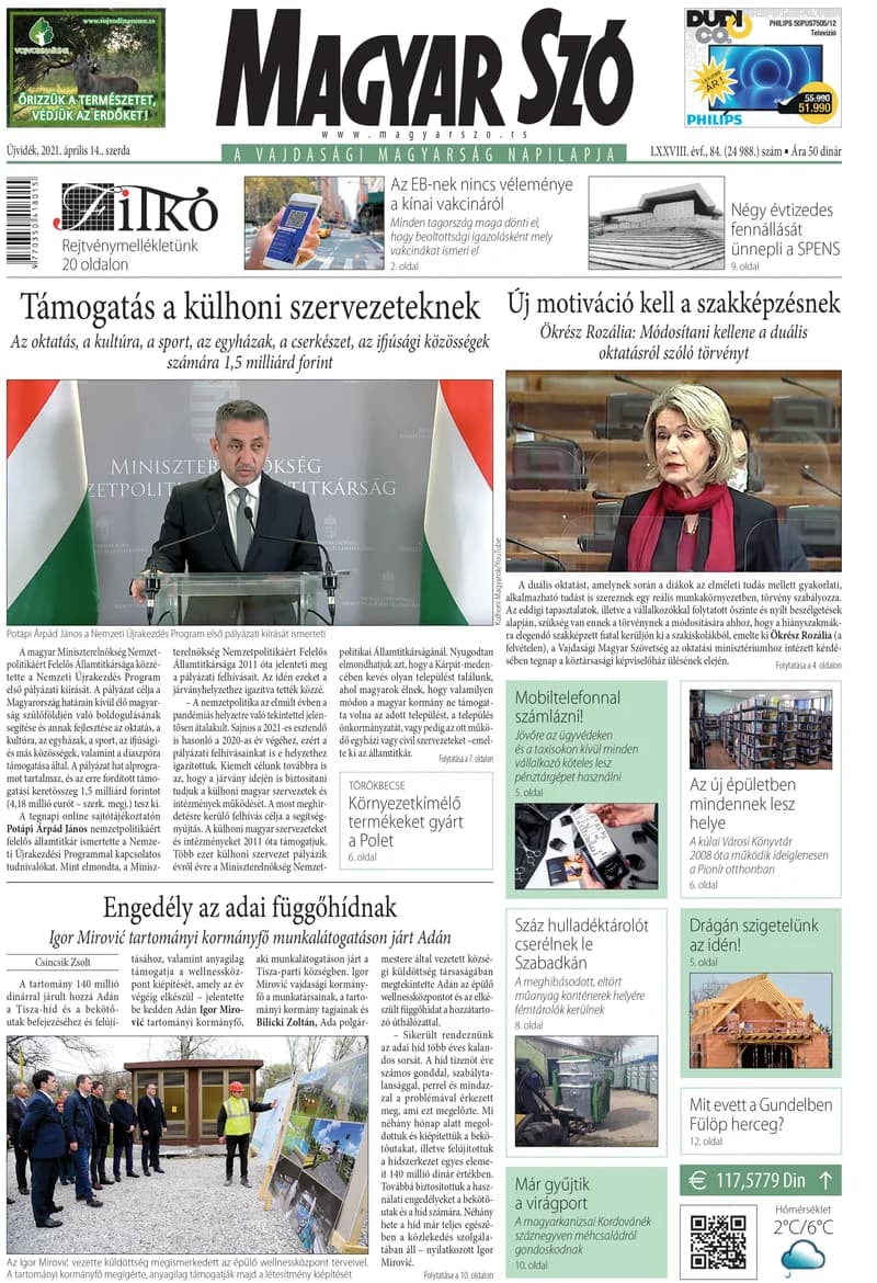 Magyar Szó, 78. évf. 2021. április 14. 84. sz. 1–16. oldal