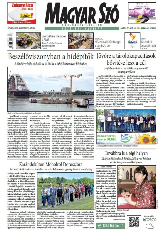 Magyar Szó, 73. évf. 2016. szeptember 7. 208. sz. 1–20. oldal