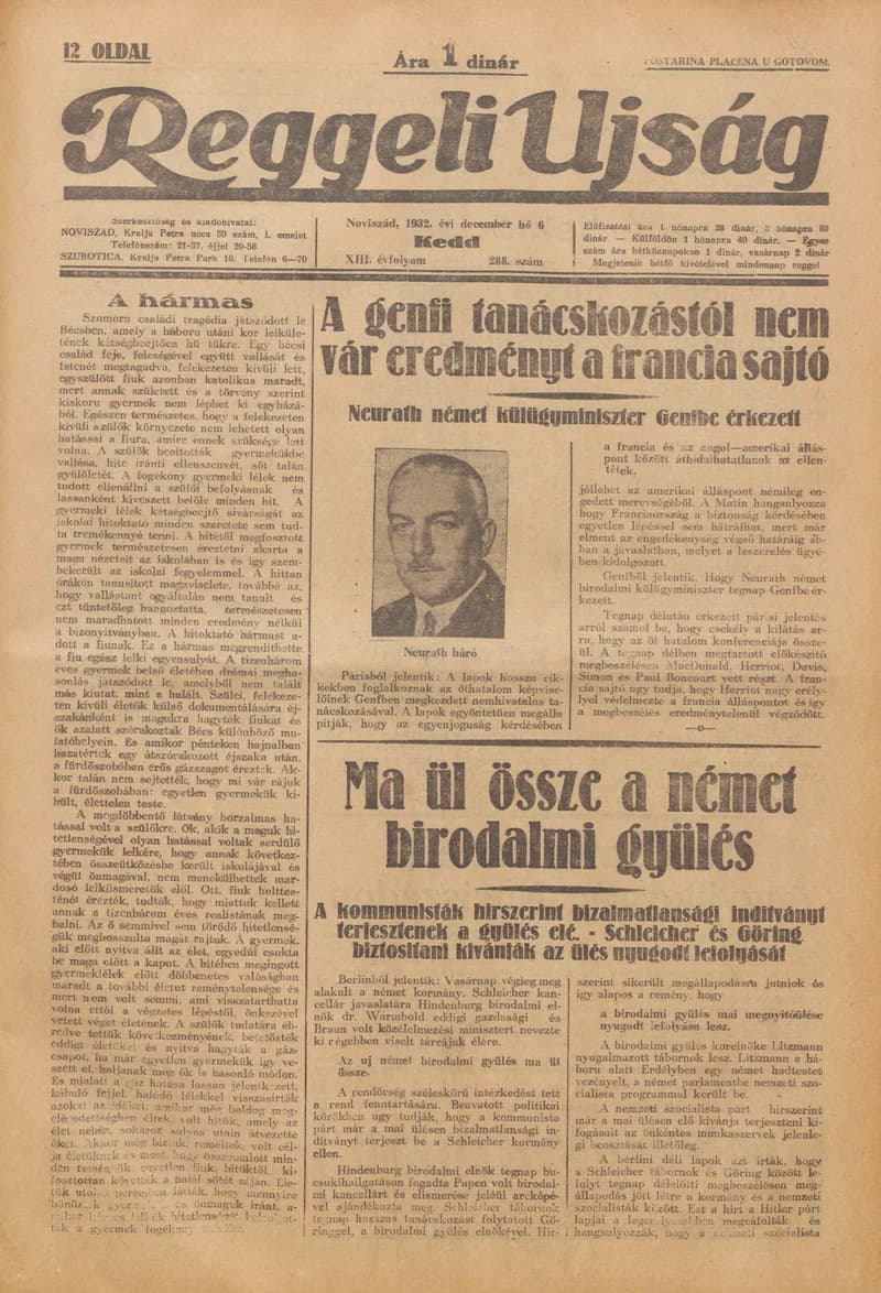 Reggeli Újság, 13. évf. 1932. december 6. 288. sz.