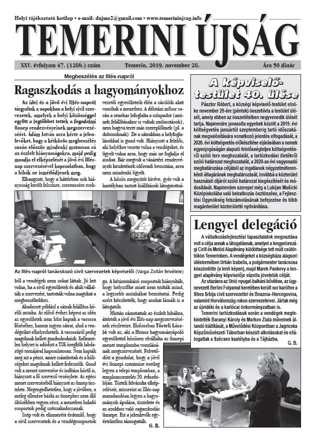 Temerini Újság, 25. évf. 2019. november 28. 47. sz.