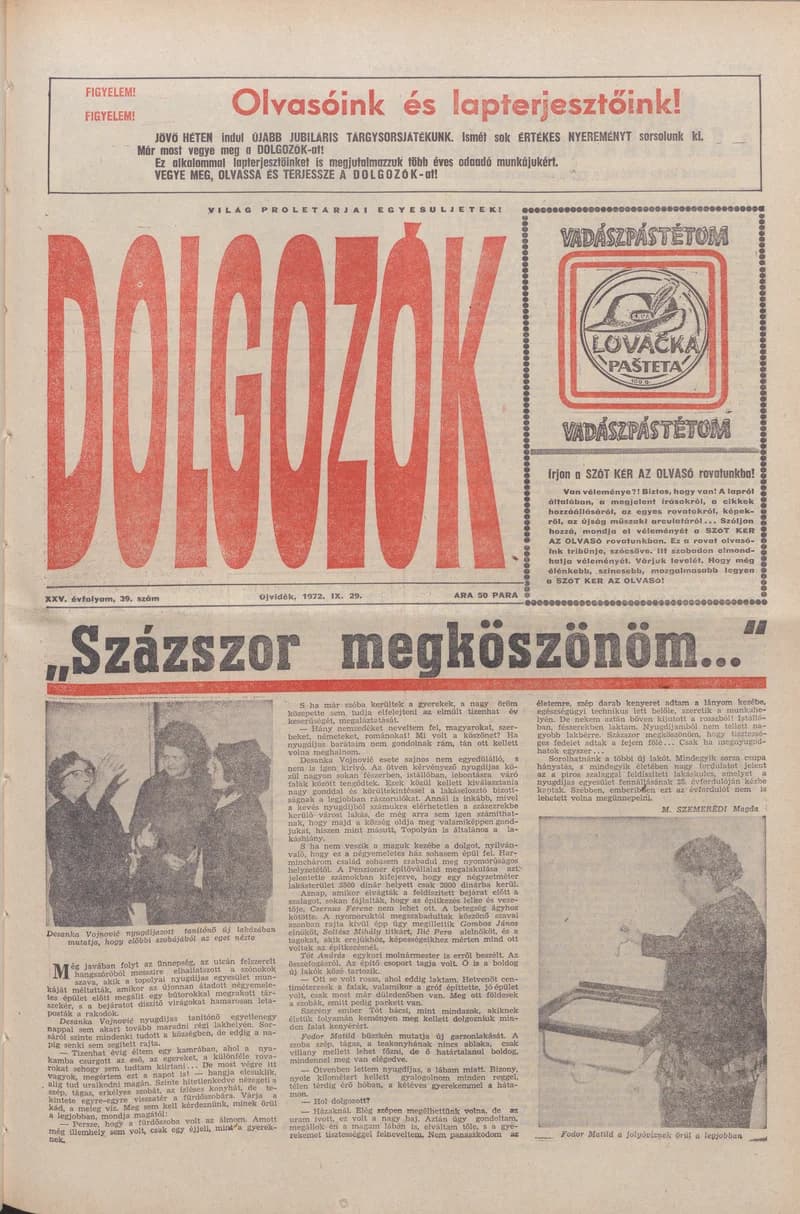 Dolgozók, 26. évf. 1972. szeptember 29. 39. sz.