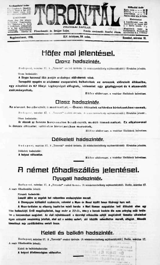 Torontál, 45. évf. 1916. március 18. 64. sz.