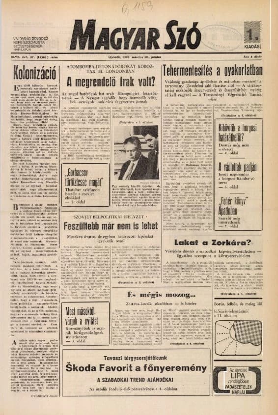 Magyar Szó, 47. évf. 1990. március 30. 87. sz. 1–20. oldal
