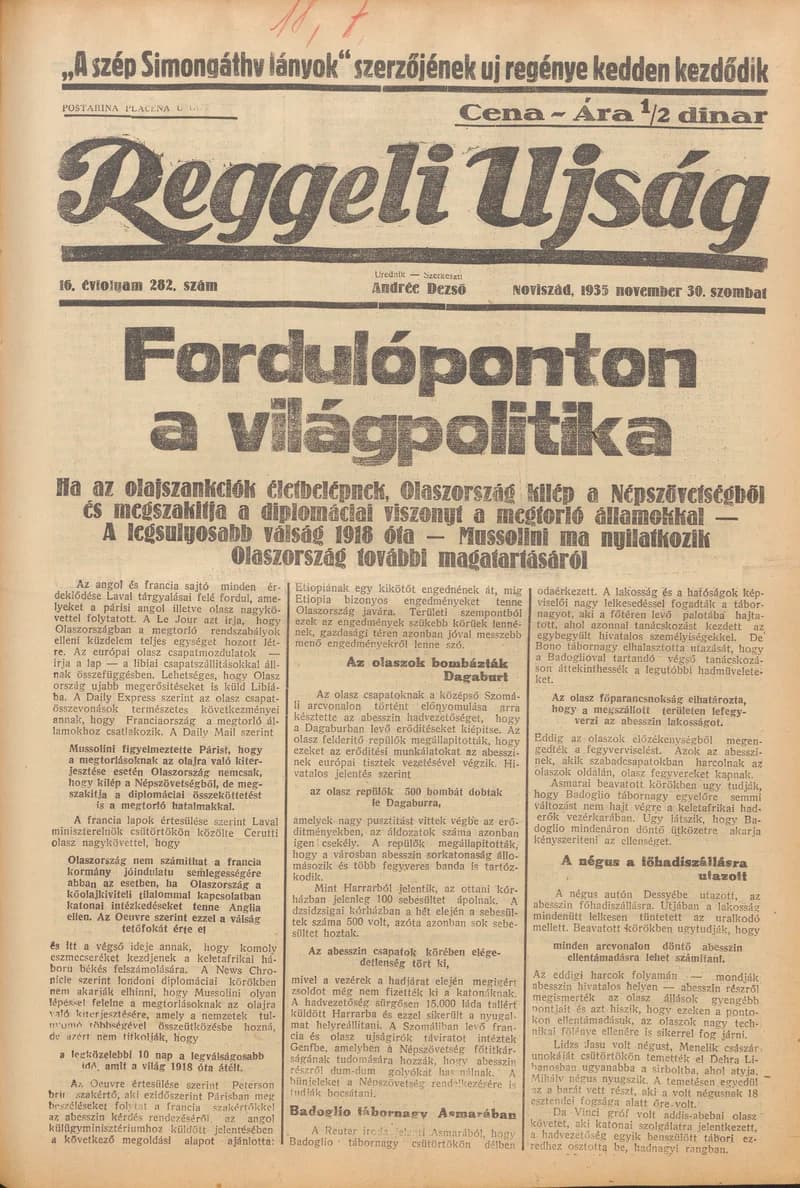 Reggeli Újság, 16. évf. 1935. november 30. 282. sz.