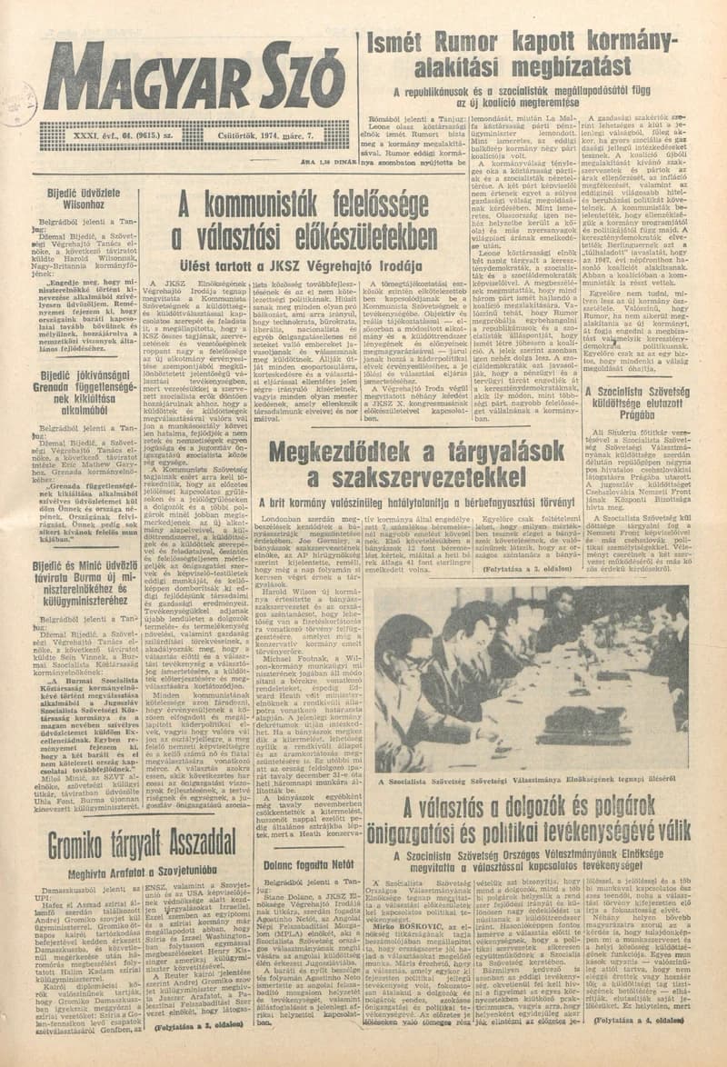 Magyar Szó, 31. évf. 1974. március 7. 64. sz. 1–20. oldal