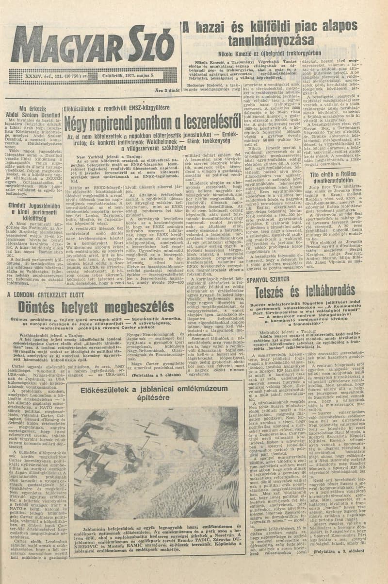 Magyar Szó, 34. évf. 1977. május 5. 121. sz.