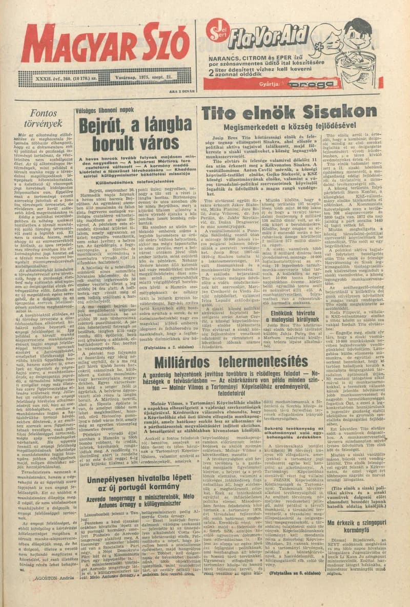 Magyar Szó, 32. évf. 1975. szeptember 21. 260. sz.