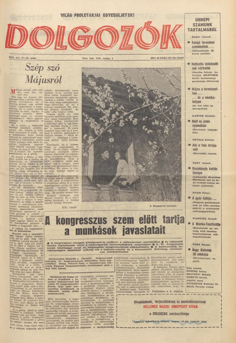 Dolgozók, 22. évf. 1968. május 1. 17–18. sz.