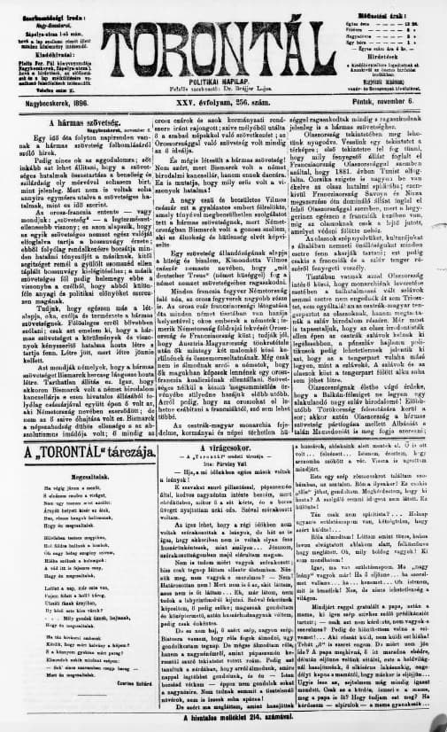 Torontál, 25. évf. 1896. november 6. 256. sz.