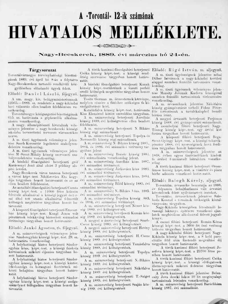 A Totontál  hivatalos melléklete, 2. évf. 1889. március 24. 12. sz.