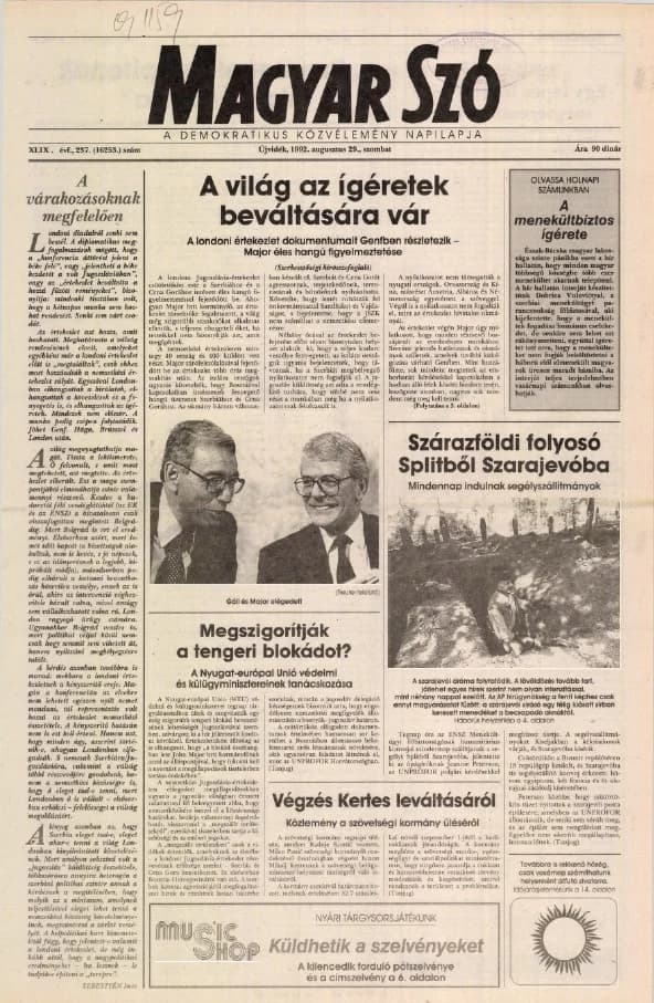 Magyar Szó, 49. évf. 1992. augusztus 29. 237. sz. 1–16. oldal