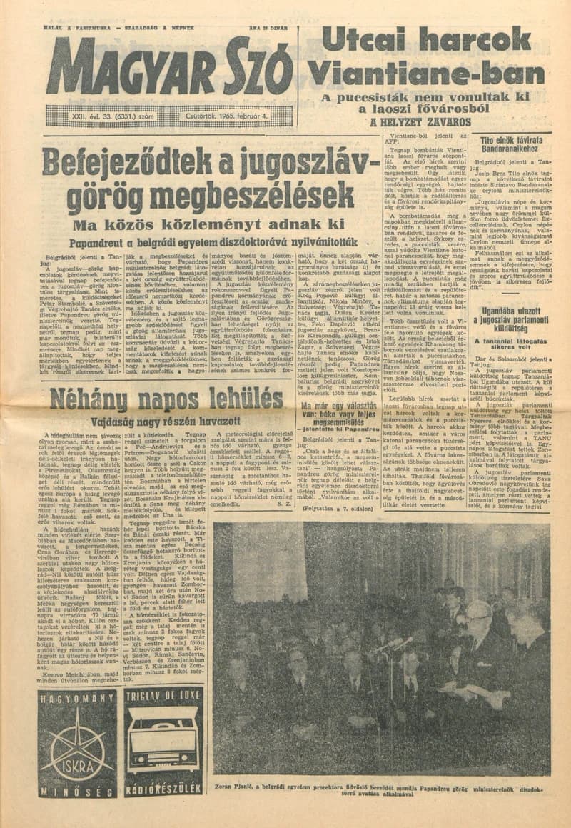 Magyar Szó, 22. évf. 1965. február 4. 33. sz. 1–16. oldal