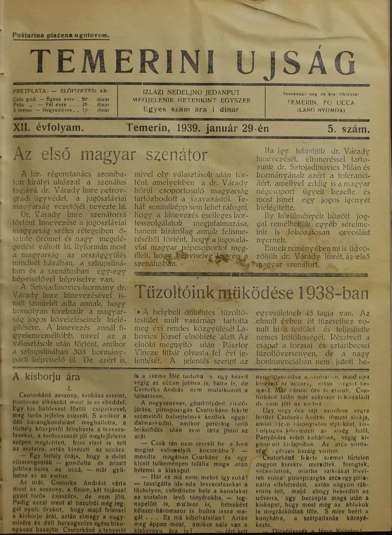 Temerini Újság 1928-1944, 12. évf. 1939. január 29. 5. sz.