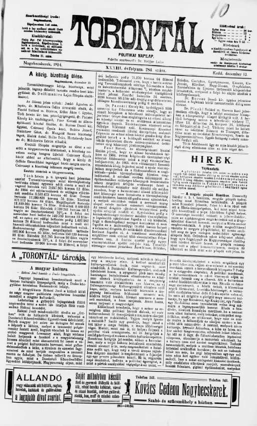 Torontál, 33. évf. 1904. december 13. 284. sz.