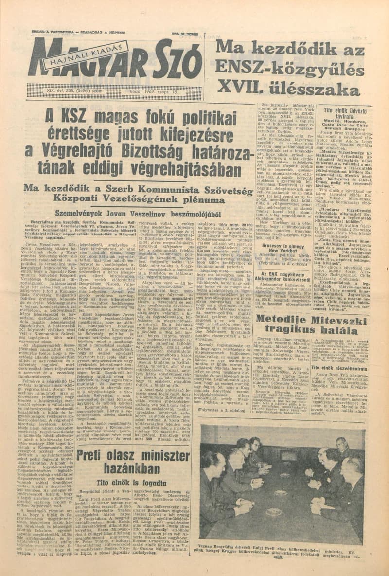 Magyar Szó, 19. évf. 1962. szeptember 18. 258. sz. 1–14. oldal