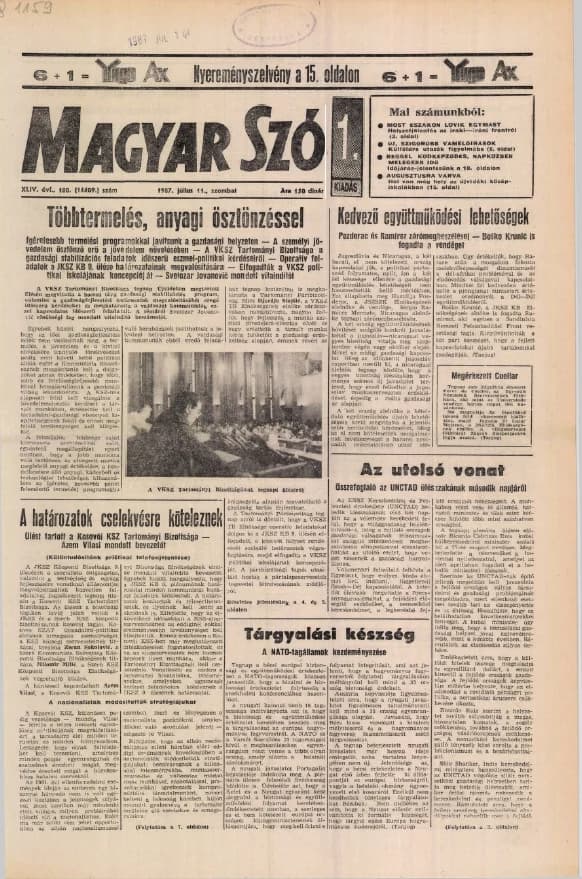 Magyar Szó, 44. évf. 1987. július 11. 188. sz. 1–20. oldal