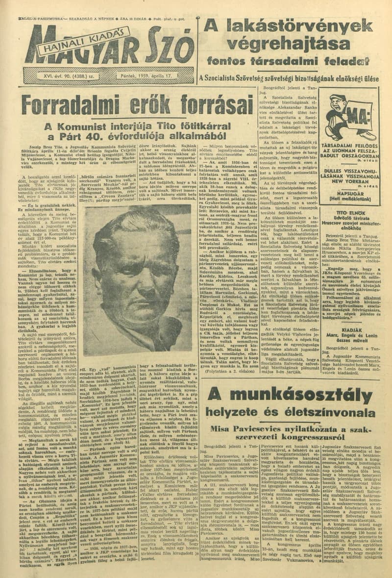 Magyar Szó, 16. évf. 1959. április 17. 90. sz. 1–22. oldal