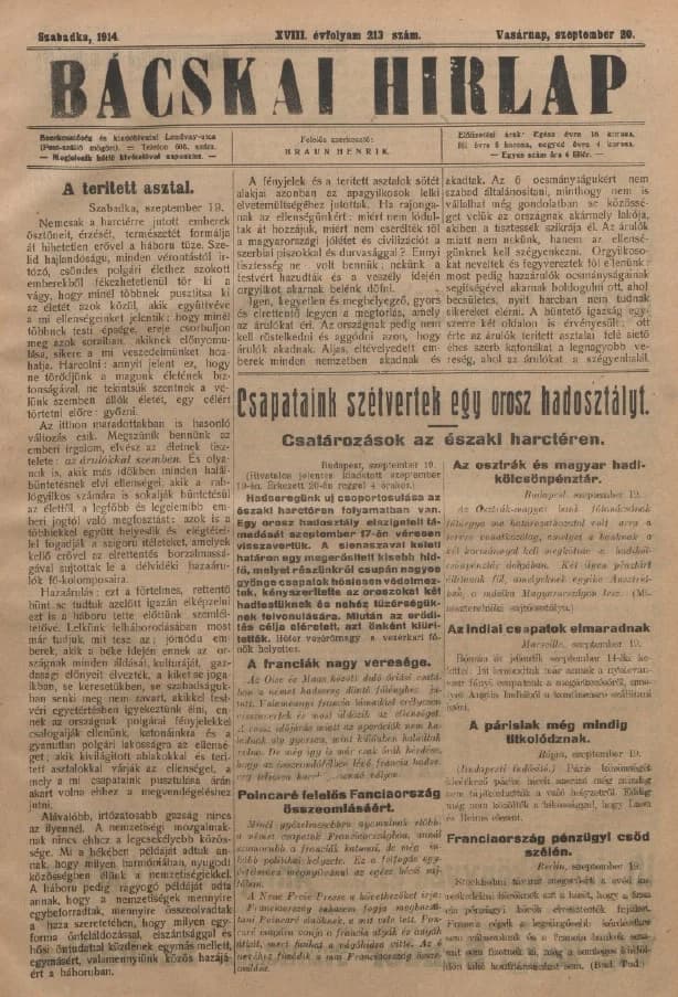 Bácskai Hirlap, 18. évf. 1914. szeptember 20. 213. sz.
